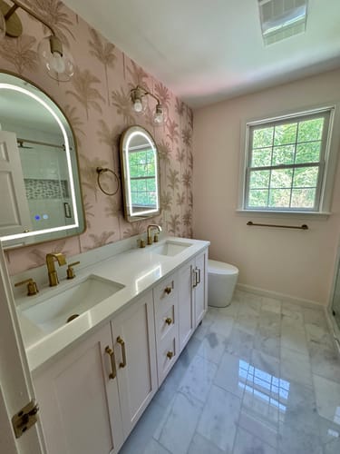 Customer photo review of Bridgeport 60" Champagne Pink Bathroom Vanity, Double Sink