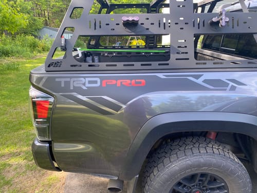 Customer photo review of TRD PRO bedside vinyl decal fits 2016-2022 Toyota Tacoma 3rd Gen