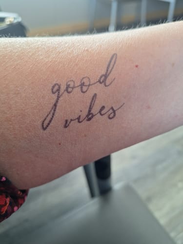 Customer photo review of Good Vibes Tattoo - Semi Permanent