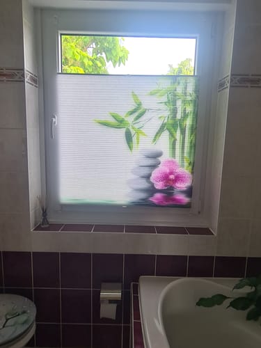 Customer photo review of Wabenplissee Motiv "Bambus Wasser Steinturm Orchidee"