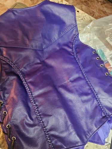 Customer photo review of Women Purple Braid and lace up side Leather Vest for Motorcycle clubs