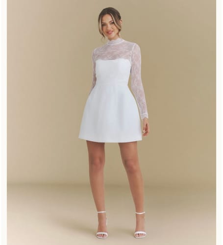 Customer photo review of Lace Sleeve Cup Detail Mini Dress - White