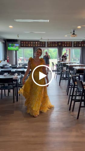Customer video review of Barcelona Gown in Yellow by Mac Duggal - RENTAL