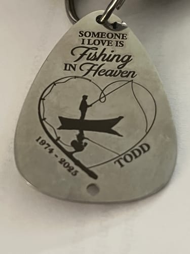 Customer photo review of Someone I Love Is Fishing In Heaven - Personalized Fishing Lure Keychain