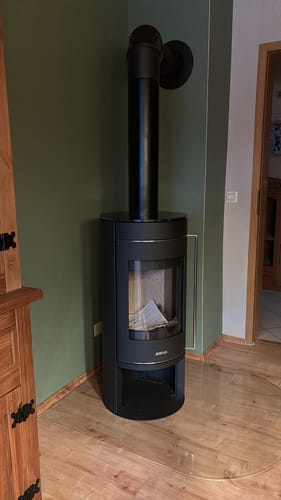 Customer photo review of Glasplatte Kamin, Funkenschutzplatte Glas für Kaminofen - Rundbogen