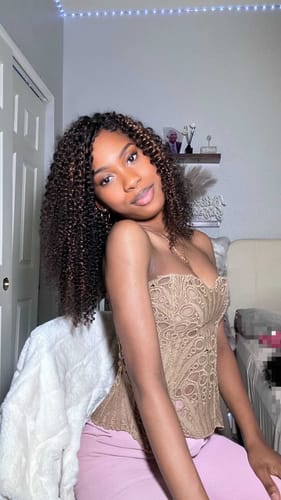 Customer photo review of Wavymy Highlight Kinky Curly Upgrade 3 In 1 Drawstring Half Wigs No Lace No Glue Human Hair