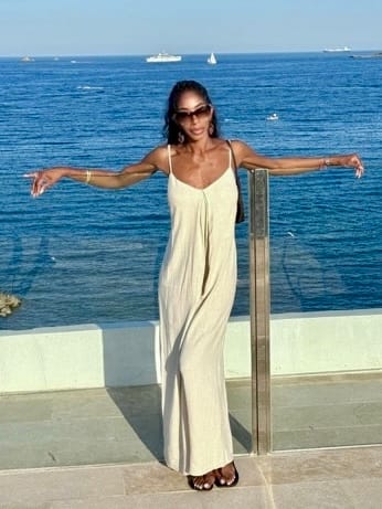 Customer photo review of Linen Open Back Wide Leg Jumpsuit