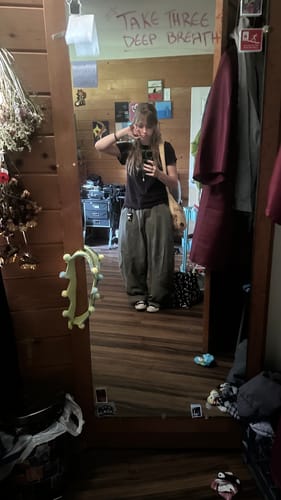 Customer photo review of American Vintage Color Block Curved Hem Jeans