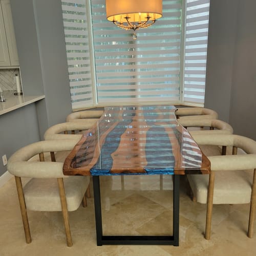 Customer photo review of Live Edge Dining Table - Epoxy River Table - Solid Walnut & Blue Resin