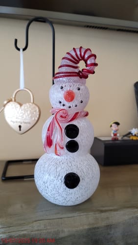 Customer photo review of Blown Glass Snowman - Red Striped Hat