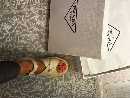 Customer photo review of PRA WEDGE PLATFORM SANDALS BEIGE CALFSKIN