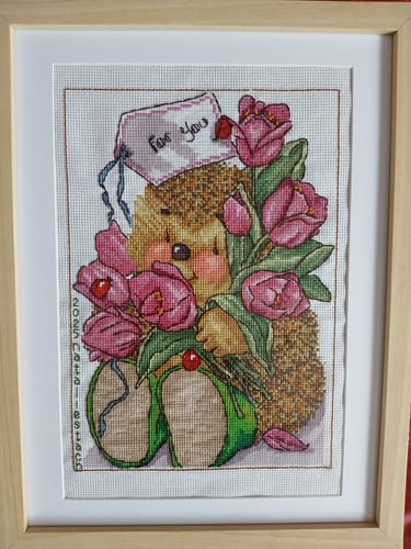 Customer photo review of Kreuzstich - kleiner Igel mit Blume | 25x30 cm
