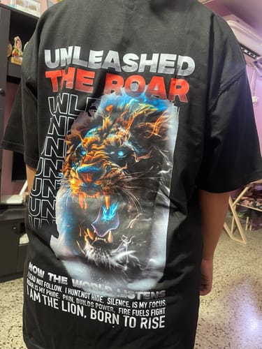 Customer photo review of UNLEASHED THE ROAR-Lion themed Exclusive Edition-Unisex Oversized Classic T-Shirt