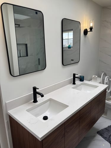 Customer photo review of Austin 60" Wall Mount American Black Walnut Bathroom Vanity, Double Sink