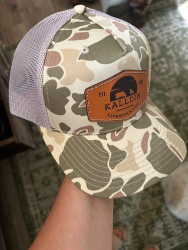 Customer photo review of Custom Leather Patch Hats Richardson CAMO Laser Engraved