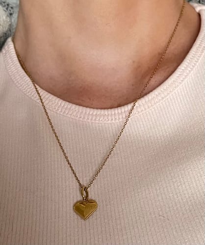 Customer photo review of Beaded Heart Pendant Necklace in Gold