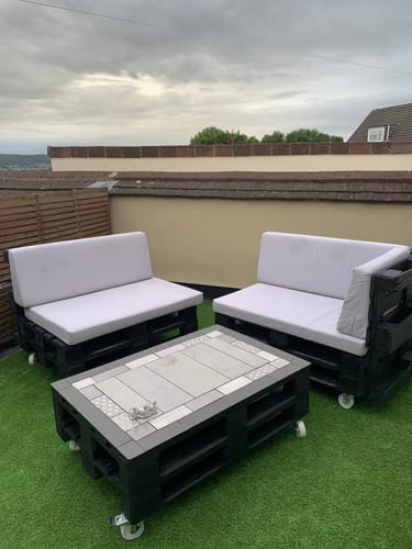 Customer photo review of Garden Water Resistant Pallet Seat Pads Outdoor Durable Pallet Cushions