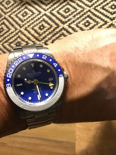 Customer photo review of Oceaneva Men's GMT TITANIUM Automatic Deep Marine Explorer 1250M Blue & White Ceramic Bezel Watch