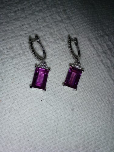 Kathy S. review of Emerald-Cut Purple Sapphire Drop Earrings In Sterling Silver image 1 out of 1