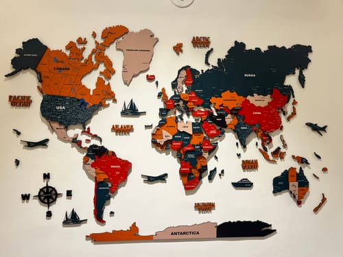 Customer photo review of 3D Pine Wooden World Map for wall