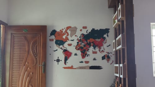 Customer photo review of 3D Pine Wooden World Map for wall