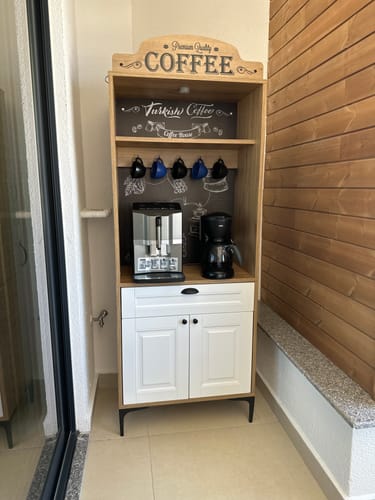 Customer photo review of Rani JE156 Işıklı Kahve Köşesi Membran Kapaklı Çekmeceli Çok Amaçlı Mutfak Dolabı Sepet Ceviz - Beyaz