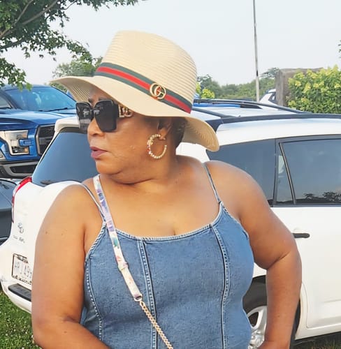 Customer photo review of Green and Red Ribbon Straw Woven Fedora Hat - Beige