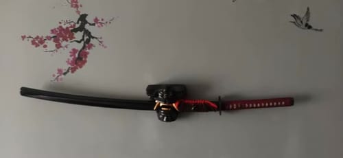 Customer photo review of Oni Mask Sword Wall Display