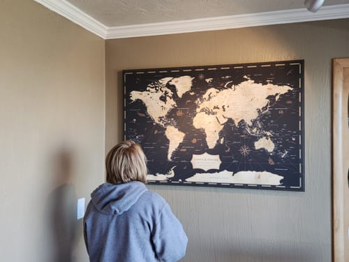 Customer photo review of Pinnable World Journey Map • Rustic Gold