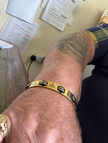 Customer photo review of Mens Masonic Bracelet Gold Titanium