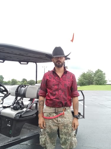 Customer photo review of Barry.Wang Blue Golden Floral Shirt