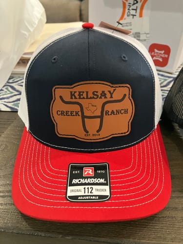 Customer photo review of Richardson 112 Genuine Leather Patch Hats Laser Engraved