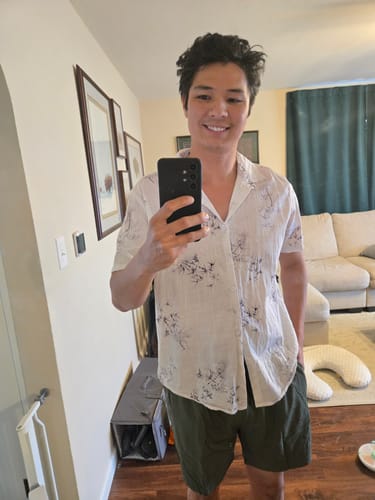 Customer photo review of Men's Bamboo Print Casual Short Sleeve Shirt