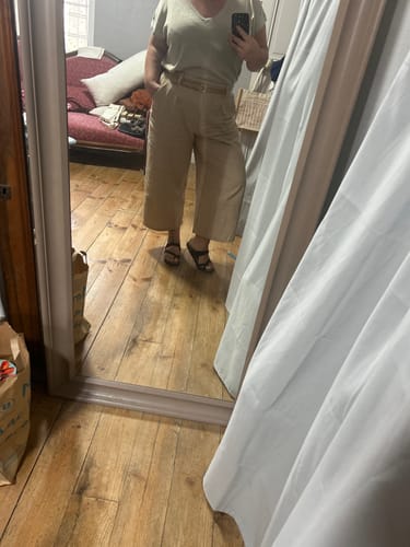 Customer photo review of Pantalon Alex - Toile de coton rayée camel/blanc