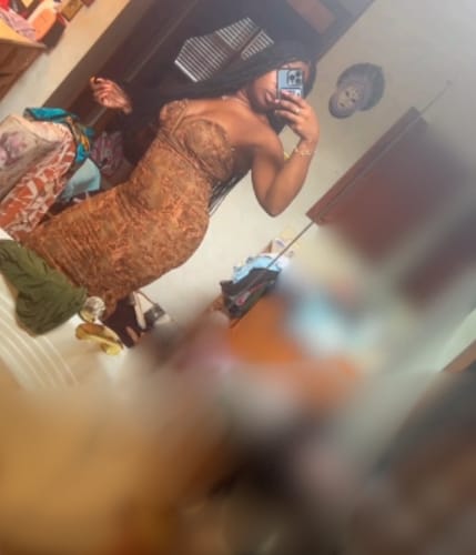 Customer photo review of Brunata Mesh Print Midi Dress