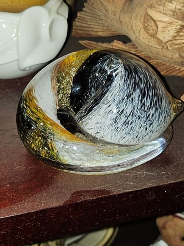 Customer photo review of Calico Memorial Sleeping Glass Cat with Cremation Ash