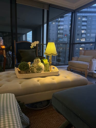Customer photo review of Apple Gingham Scallop Ruffle Lamp Shade