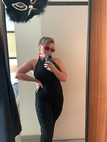 Customer photo review of Burnout Print Halter Jumpsuit