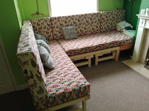 Customer photo review of Colourful Squares Tapestry Fabric