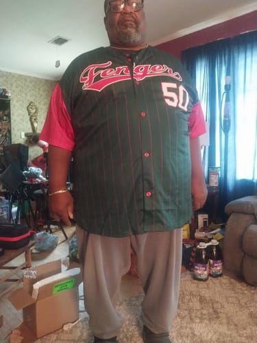Customer photo review of Custom Green Red-White Stripe Fashion Raglan Sleeves Authentic Baseball Jersey