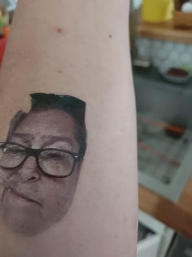 Customer photo review of Custom Photo Face Temporary Tattoo