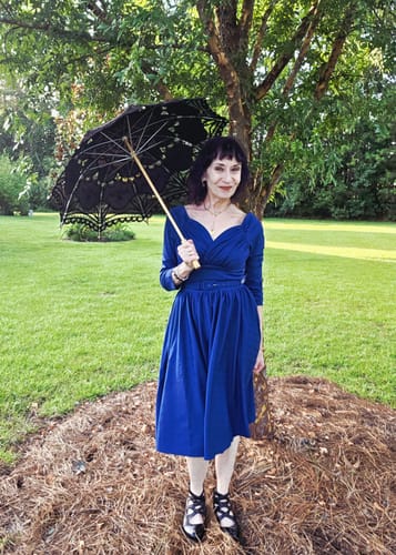 Customer photo review of BACKLOT NON-DAMAGED - Starlet Swing Dress in Stormy Blue - Vixen by Micheline Pitt