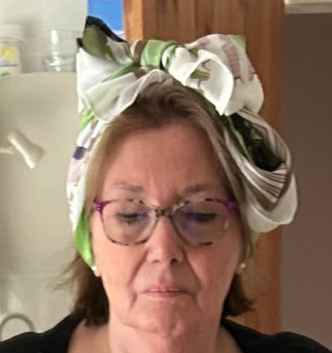 Customer photo review of Lime Green Patterned Silk Scarf