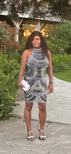 Customer photo review of Vance Black Rhinestone Pearl Mini Dress