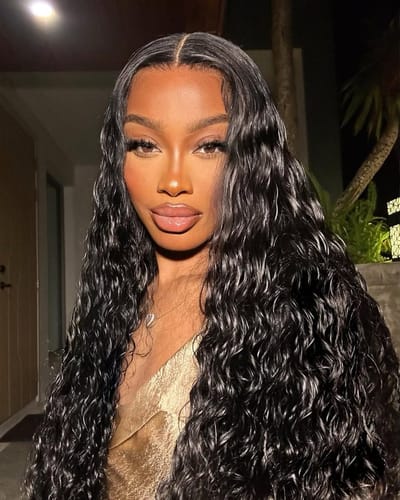 Customer photo review of Jet Black Deep Wave 5x5 Swiss HD Lace Glueless Wig Invisible Knots
