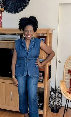 Customer photo review of V-Neck Denim Waistcoat With Belt