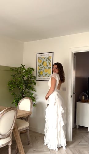 Customer photo review of One Shoulder Floral Ruffle Maxi Dress - White