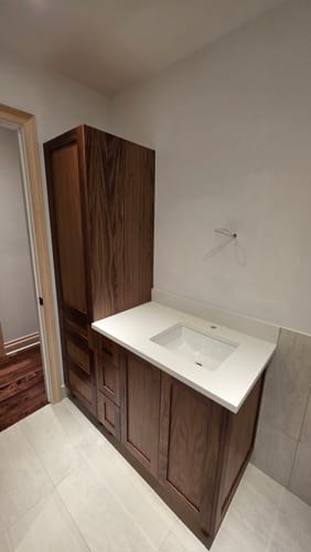 Customer photo review of Bridgeport 36" American Black Walnut Bathroom Vanity, Right Sink