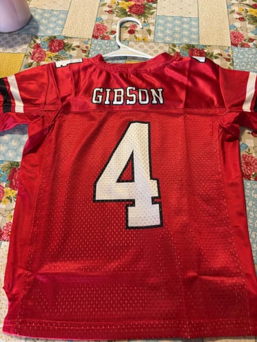 Customer photo review of Custom Red White-Black Classic Style Mesh Authentic Football Jersey