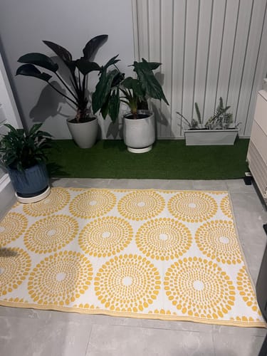 Customer photo review of Daisies Yellow Recycled Plastic Outdoor Rug